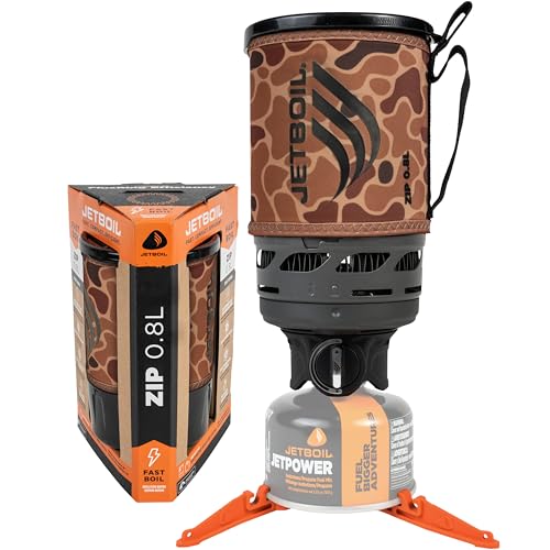 Jetboil Zip 0.8L Portable Fast Boil Stove with Easy-Turn Knob Igniter for Backpacking and Camping, Propane/Isobutane Burner - color: Brown Duck Camo