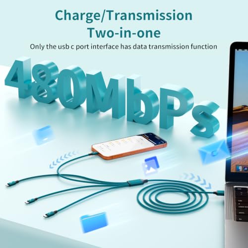 4 in 1 Dual Type C Multi Charging Cable, Charging Cord for Multiple Devices | 2Pack 5FT USB Charging Cable with 2 USB C/IP/Micro USB Charger, Phone Charger for iPhone 17-8/ Android/Pad and More,Lake Blue - color: Lake Blue