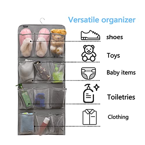 Dual Sided Hanging Shoe Organizer for Closet with Rotating Hanger Hanging Shoe Rack Holder with 24 Large Pockets (Grey-Mesh Pockets) - color: GREY-MESH
