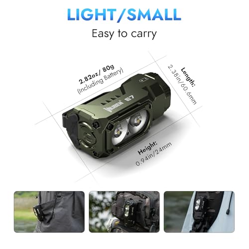 WUBEN E7 1800 Lm Hight Lumen Mini Flashlight with Magnet | Super Bright 6 Modes EDC Flashlight, IP68 Pocket Flashlight for Headlamp Use, Rescue, Camping、Hiking、Car repair etc - color: Army Green LBG