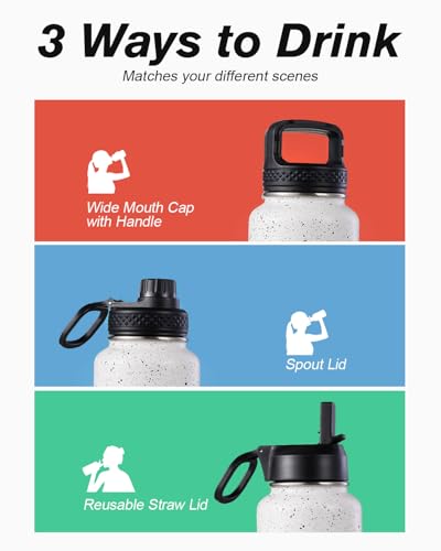 Coolflask 32 oz Water Bottle Insulated with Straw & 3 Leakproof Lids | Water Flask Stainless Steel Triple-Wall Vacuum,Cold 48+h, Dishwasher Safe,Wide Mouth,BPA-Free,Carrier Bag,for Gym,Hiking - color: Arctic White, size: 32 Ounces