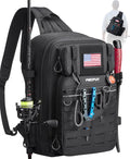 Piscifun Fishing Backpack Tackle Bag with 2 Rod Holders, Multi-Compartment Storage, MOLLE System, Water-Resistant Lightweight Outdoor Pack,Double Shoulder Black Large | Water-Resistant Lightweight Outdoor Pack, fits 3×3700 boxes, reinforced stitching - co