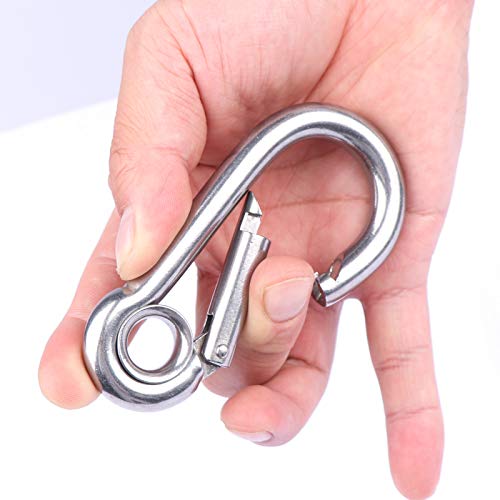 2pcs 3/8'' Stainless Steel Snap Hook Link M10 Carabiner Clip with Eyelet, 650lb Load, 4 Inch Length - size: 3/8''