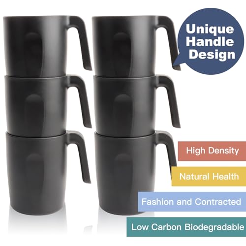 Homienly Unbreakable Coffee Mug Set - 6 Wheat Straw Reusable Cups | Dishwasher Safe Drinking Glasses | Alternative to Plastic Mugs & Glass Cups 16 oz for Camping, Kitchen (Black) - color: Black-Handle, size: 16 Ounces