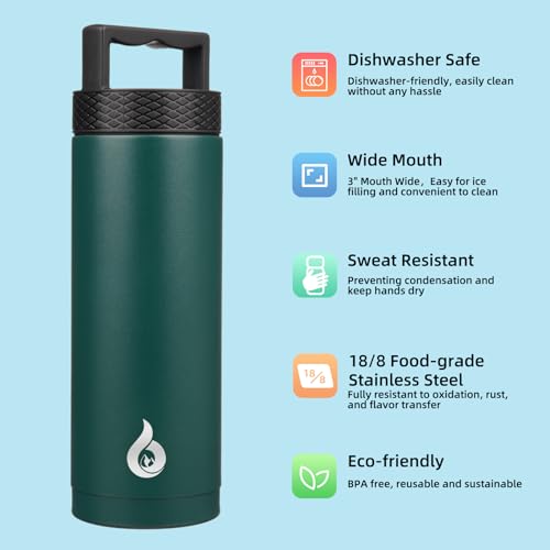BJPKPK 18oz Insulated Water Bottle Stainless Steel Water Bottle with Handle - color: Army Green, style: 18oz