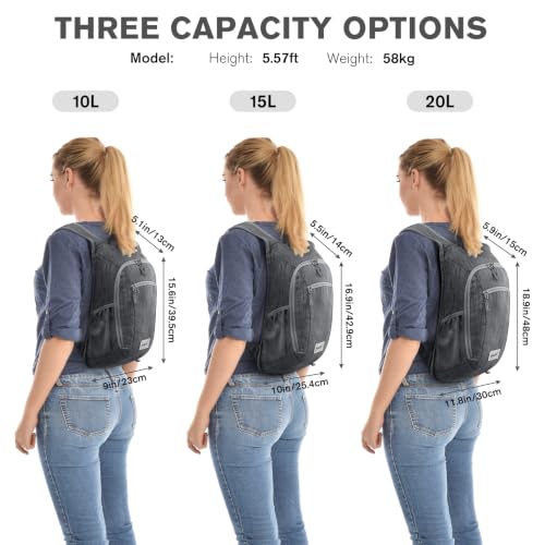 G4Free 10L/15L Hiking Backpack Lightweight Packable Hiking Daypack Small Travel Outdoor Foldable Shoulder Bag - color: Black, size: 10L