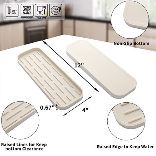 MicoYang Silicone Kitchen Sink Organizer Tray for Multiple Usage,Eco-Friendly Sponges Holder for Kitchen Bathroom Counter or Sink,Dish Soap Dispenser,Scrubber,Bottle,Cup (Tapioca, 12"×4") - color: Tapioca, size: 12" x 4" x 0.7"