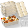 Bento Box 5-Pack, 4-Compartment Lunch Box for Women, Men & Kids, BPA-Free Wheat Straw Snack Containers, Ideal for Meal Prep, Travel, School, Work (White) - color: White