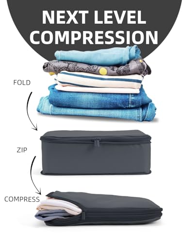 6 Set Compression Packing Cubes for 7–14 Day Travel, Charcoal Gray - color: Charcoal Gray