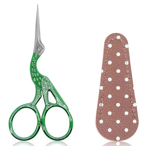 BIHRTC 3.6" Small Crafting Shears with Leather Case for Embroidery | Multi-Purpose Scissors 3.6 Inch Compact Size for Knitting,Crochet,Cross Stitch,Sewing,Needlework,Threading,DIY - color: Green, size: 3.6inch