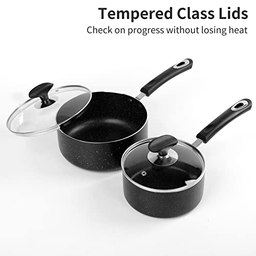 Nonstick Saucepan Set - 1.5 Quart and 2.5Quart,Ultra Non Stick Sauce Pan Small Pot with Glass Lid,Great for Home Kitchen Restaurant,Black - size: 1.5+2.5 sets