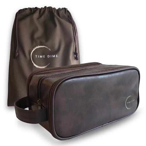 Premium Men’s Toiletry Bag with Drawstring Pouch – Durable Water-Resistant Leather-Look Travel Organizer for Shaving, Grooming & Hygiene Essentials (Dark Brown) - color: Dark Brown