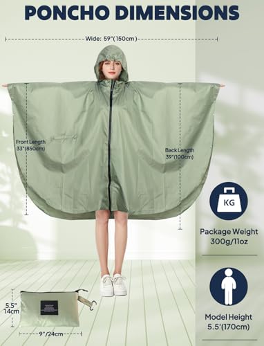ANYOO Waterproof Rain Poncho Lightweight Reusable Hiking Hooded Coat Jacket for Outdoor Activities - color: F Tea