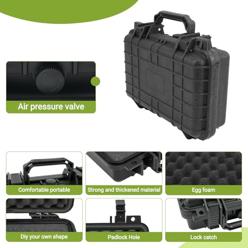 NineLeaf Waterproof Hard Case with Foam, Heavy Duty Protective Dry Box for Travel, Hunting & Tactical Use, IP67 Weatherproof Storage Case for Cameras & Valuables, 11.61 × 8.66 × 3.94 in, Black,2PK