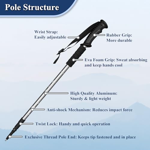 Telescopic Trekking Poles for Hiking, Anti-Shock Nordic Walking Sticks - color: Silver
