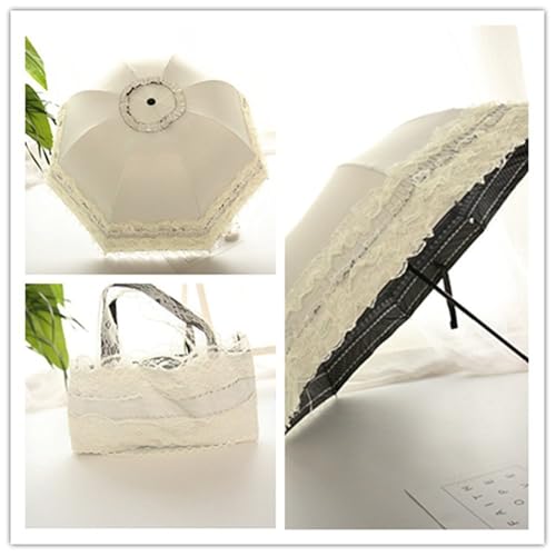 Honeystore Princess Lace Ultraviolet-Proof Folding Umbrella Anti-uv Dome Parasol - color: Style1 Ivory