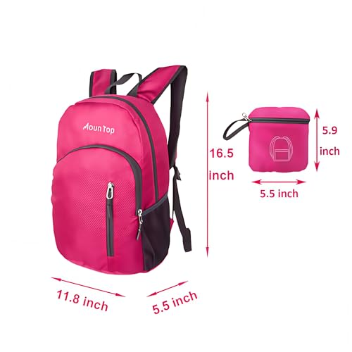 MounTop Outdoor Lightweight Foldable Water Resistant Backpack for Travel Hiking Riding - color: Fuchsia