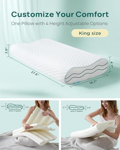 Releep Ergonomic Memory Foam Pillow - Orthopedic Cervical Support Pillow for Neck & Shoulder Pain Relief, Adjustable Contour Pillow for All Sleeping Positions, King Size - size: King Size: 27.6"L x 15.7"W Medium
