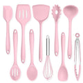 TeamFar Silicone Cooking Utensils, 10 pcs Kitchen Cooking Utensils Set | Heat Resistant Kitchen Gadgets Tools Set w/Spatula, Turners, Spoons, Soup Ladle, Pasta Server for Nonstick Cookware, Pink - color: Pink