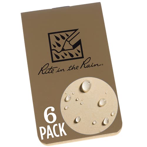 Rite in the Rain Weatherproof On The Go Wallet Notebook, 2" x 3.375", Tan Cover, Blank Pages, 6 Pack (No. OTG971TL) - color: Tan