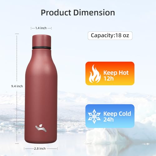 Konokyo 18 oz Insulated Stainless Steel Metal Water Bottle with Strap - color: Brick Red, size: 18 Ounces