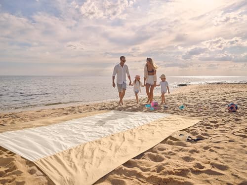 WEKAPO Beach Blanket Sandproof Waterproof, Extra Large Beach Mat, Oversized & Compact Sand Free, Quick Drying Beach Essentials for Vacation, Cruise, Picnic & Camping with Stakes - color: Beige, size: 7x7 FT (1～3 person)