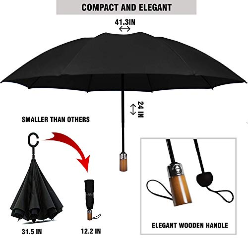 Raintrend Windproof Travel Umbrellas for Rain Automatic +10% Bigger Canopy Strong Frame Compact Folding Portable Umbrella for Women Men Backpack Purse - color: T1 Midnight Black