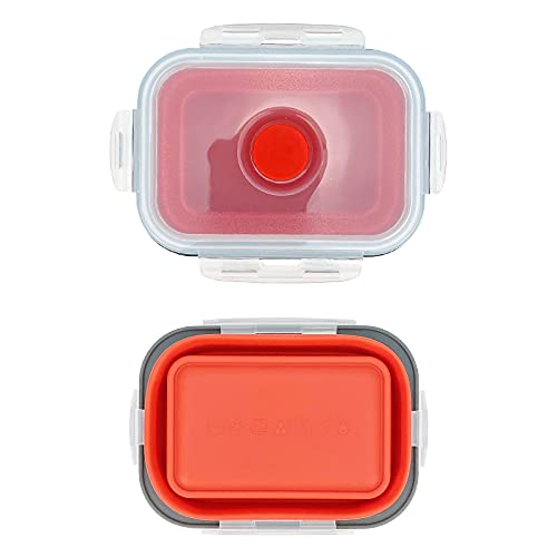 CCyanzi 3piece Collapsible Food Storage Containers with Lids, Silicone Lunch Container, Microwave & Freezer Safe, Space Saving for Kitchen Cabinet and Camping Backpack,(red gray) - color: red with gray
