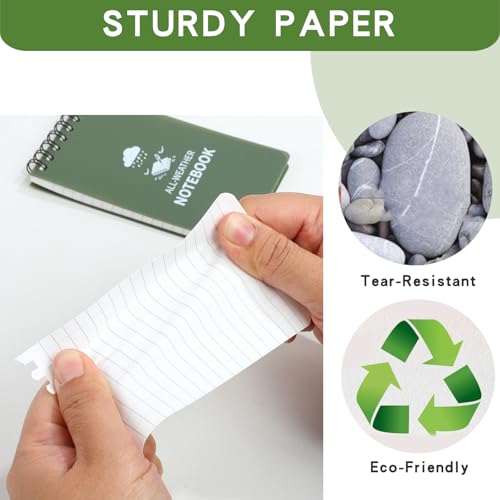 Waterproof Notebook, 4 Pack Pocket Notepad, 3" x 5 Top-Spiral NotePad Green - color: Navy Green