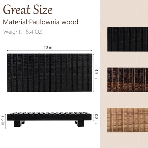 Bathroom Tray Rustic Farmhouse Decor Wood Stand, 10" * 4.5" Black | Waterproof, Lightweight, Easy Clean, Wood Riser Kitchen soap holder Accessories for Office Desk, Vanity, Counter, Sink - color: Black, size: 10" x 4.5" x 1.6"