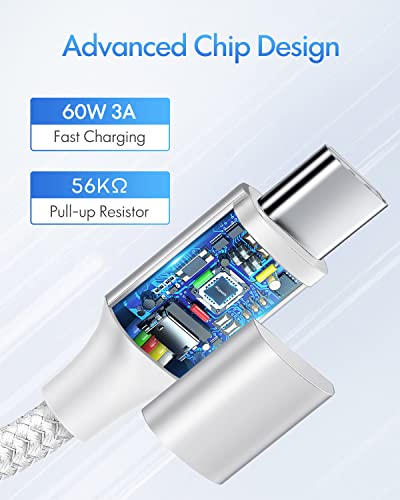 etguuds USB C to USB C Cable 3ft, 2-Pack 60W C to C Cable Fast Charging | for iPhone 17 16 15 Pro Max Plus Air, Samsung Galaxy S26 S25 S24 S23, USBC iPad MacBook Charger Cord Type C, Pixel, White - color: White, size: 3ft