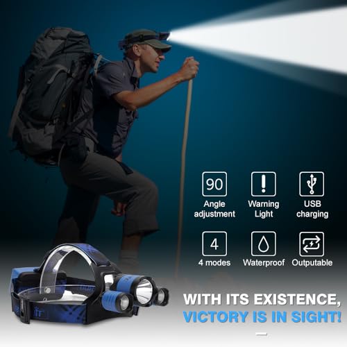 BORUIT B21 Headlamp Rechargeable, LED Super Bright Head Lights for Forehead, Battery Powered, 4 Modes Head Lamp 90° Adjustable, IPX5 Waterproof - color: Blue