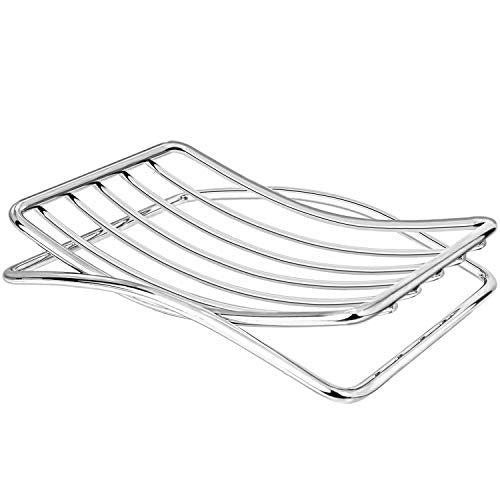 Soap Dish Stainless Steel Bar Soap Holder for Shower Bathroom, Self-draining Soap Dishes Sponge Holder for Kitchen Sink, Easy Cleaning Quick Dry(Soap Saver Not Included) - color: Chrome-1 Pack