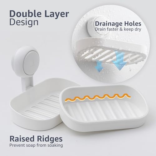 LEVERLOC Soap Holder, Soap Dish for Shower, Suction Cup Bar Soap Holder - style: 1 tier