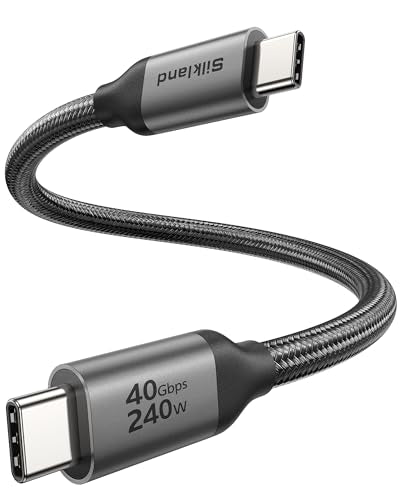 Silkland USB4 for Thunderbolt 4 Cable 1FT, 40Gbps USB C Data Cable, 240W | Support 8K/Dual 4K, 48-Strand Braided, Short USB C to USB C Compatible for SSD, MacBook, iPhone 17/16, iPad, Dock, Hub - size: 1FT
