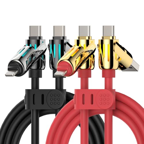 MFish 2-Pack 240W 4-in-1 Multi Charging Cable, Black+Red, 6.6FT | Carrying Case, USB-A & USB-C to USB-C/Lightning, For iPhone 17/16/15/14, MacBook, iPad, Laptop, Samsung S25/S24 - color: Black+Red, size: 2-Pack 6.6FT