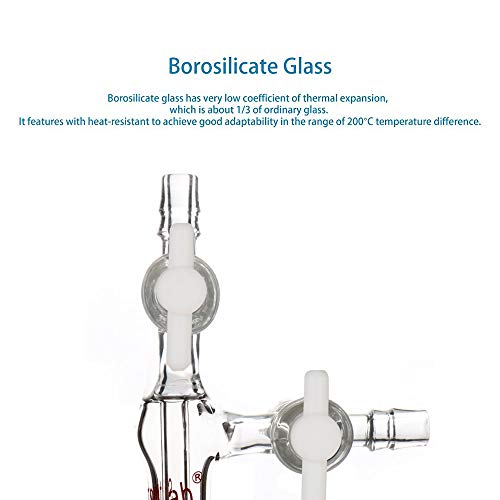 stonylab Glass Vacuum Transfer Adapter, Borosilicate Glass Vacuum Adapter with PTFE Stopcocks and 14/20 Inner Joint - size: 14/20 Joint