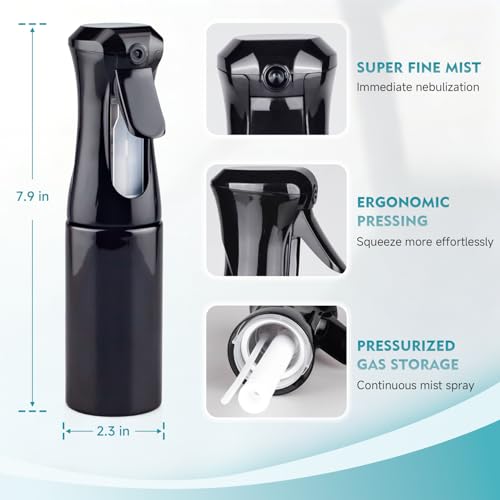 Continuous Spray Bottle for Hair, 6.8 OZ Ultra Fine Mist Spray Bottle - color: Whole Black