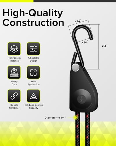1/4" Ratchet Tie Down Straps, 2-Pack 12ft Adjustable Rope Hangers - size: 2-Pack,1/4''