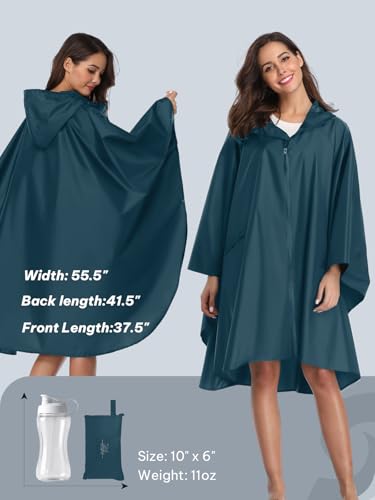 SaphiRose Adult Rain Poncho Waterproof Hooded Zipper Raincoat with Pockets - color: Deep Blue