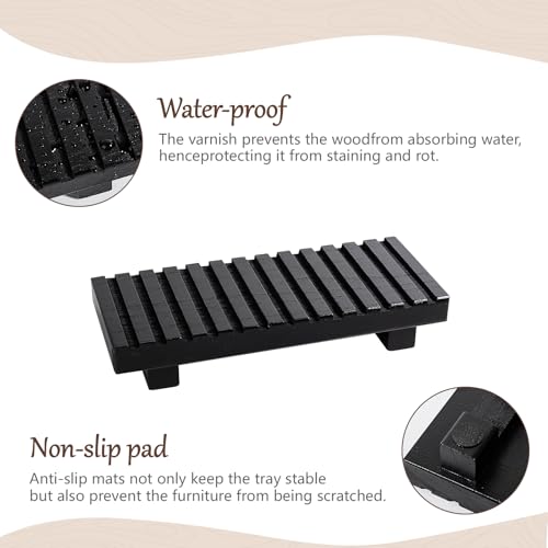 Bathroom Tray Rustic Farmhouse Decor Wood Stand, 8.6" * 3.6" Black | Waterproof, Lightweight, Easy Clean, Wood Riser Kitchen soap holder Accessories for Office Desk, Vanity, Counter, Sink - color: Black, size: 8.7" x 3.6" x 1.6"