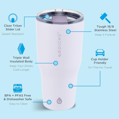 GROSCHE Yukon Triple Insulated Coffee Travel Mug with Lid - 30 oz Lavander - color: Lavender, size: 30 Ounces