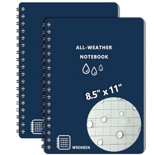 Waterproof Spiral Notebooks 8.5"x11", Universal Grid, Blue Cover, 2PCS | A4 Large Size Write in the Rain Notebooks, 2PCS, 200 Pages, Smooth Writing, Outdoor Weatherproof Stone Paper Notepads - color: Blue, size: Large