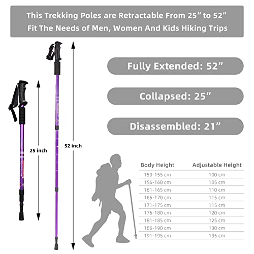 Aihoye Hiking Trekking Poles, 2 Pack Walking Hiking Sticks for Men &Women | Collapsible, Lightweight, Anti Shock and Quick Lock System - color: purple