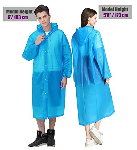 HLKZONE Raincoat, 2 Pack Rain Ponchos for Adults Travel Rain Jacket Packable Rain Coats for Women with Drawstring Hood - color: C-light Blue