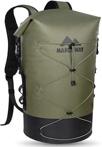 MARCHWAY Floating Roll Top Dry Bag, Flexible Lightweight TPU-coated Nylon Waterproof Backpack 20L/30L/40L with Padded Straps for Boating, Kayaking, Swimming, Hiking, Beach (Green, 20L) - color: Green, size: 20L