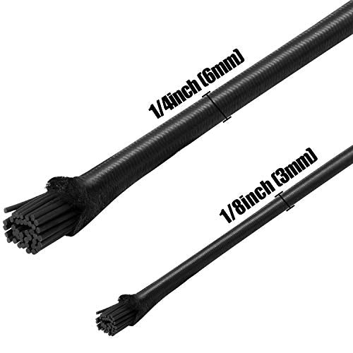 WILLBOND 1/8 Inch x 25 Feet and 1/4 Inch x 25 Feet Bungee Shock Cord, Elastic Nylon Cords Marine Kayak Heavy Stretch String Rope and Tie Down Trailer Strap (Black)