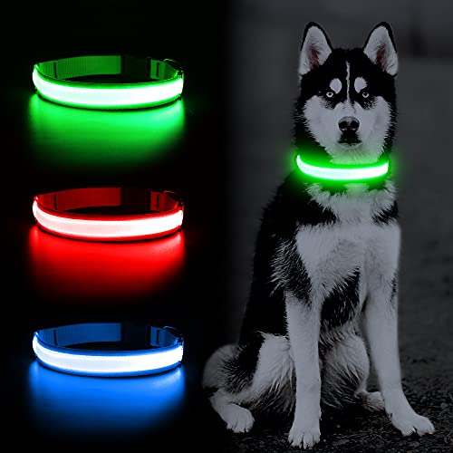 YFbrite Ultra Light Adjustable LED Dog Collar, Light up Dog Collars Rechargeable Glowing in The Dark Collars Visiblity & Safety for Small, Medium, Large Dogs (Green, Small) - color: Green, size: Small