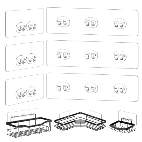 Shower Caddy Adhesive Replacement, Adhesive Hooks Stickers, Strong Hook Strip for Shower Caddy Basket Shelf, Soap Holder, Bathroom Storage Corner Shelves, Kitchen Racks (Transparent-6Pack) - color: Transparent-6Pack