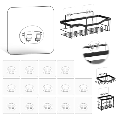14-Pack Shower Caddy Adhesive Single Hooks for Replacement, Shower Holder Organizer Self Adhesive Wall Hooks for Bathroom Corner Shelf Basket Soap Dish - color: Transparent-14 Pack
